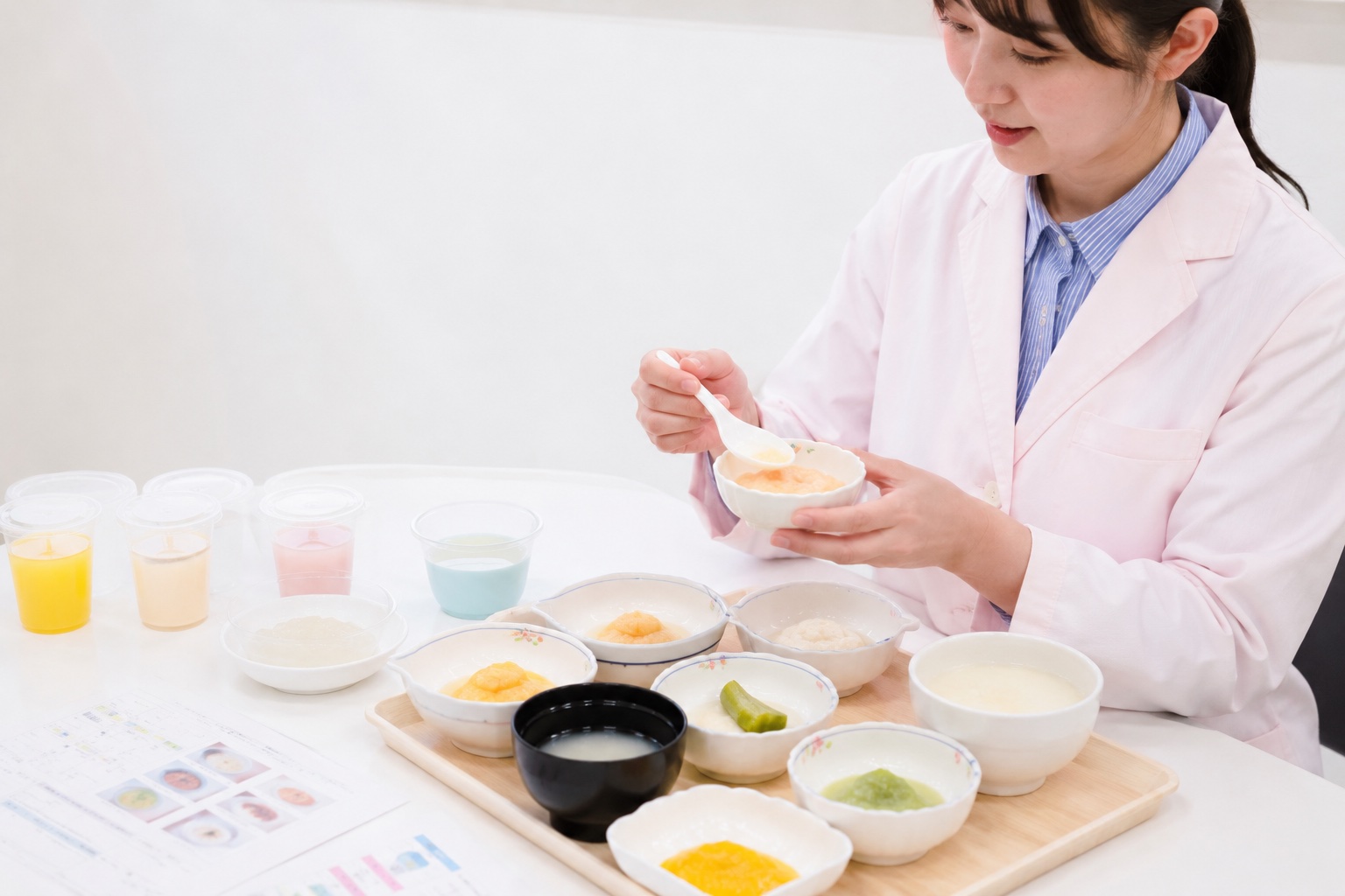 嚥下調整食のテクスチャ確認を行う管理栄養士